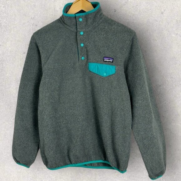 Patagonia T-Snap Synchilla Fleece Grey Blue Size XS Womens Hiking Sweater Top - Picture 12 of 14